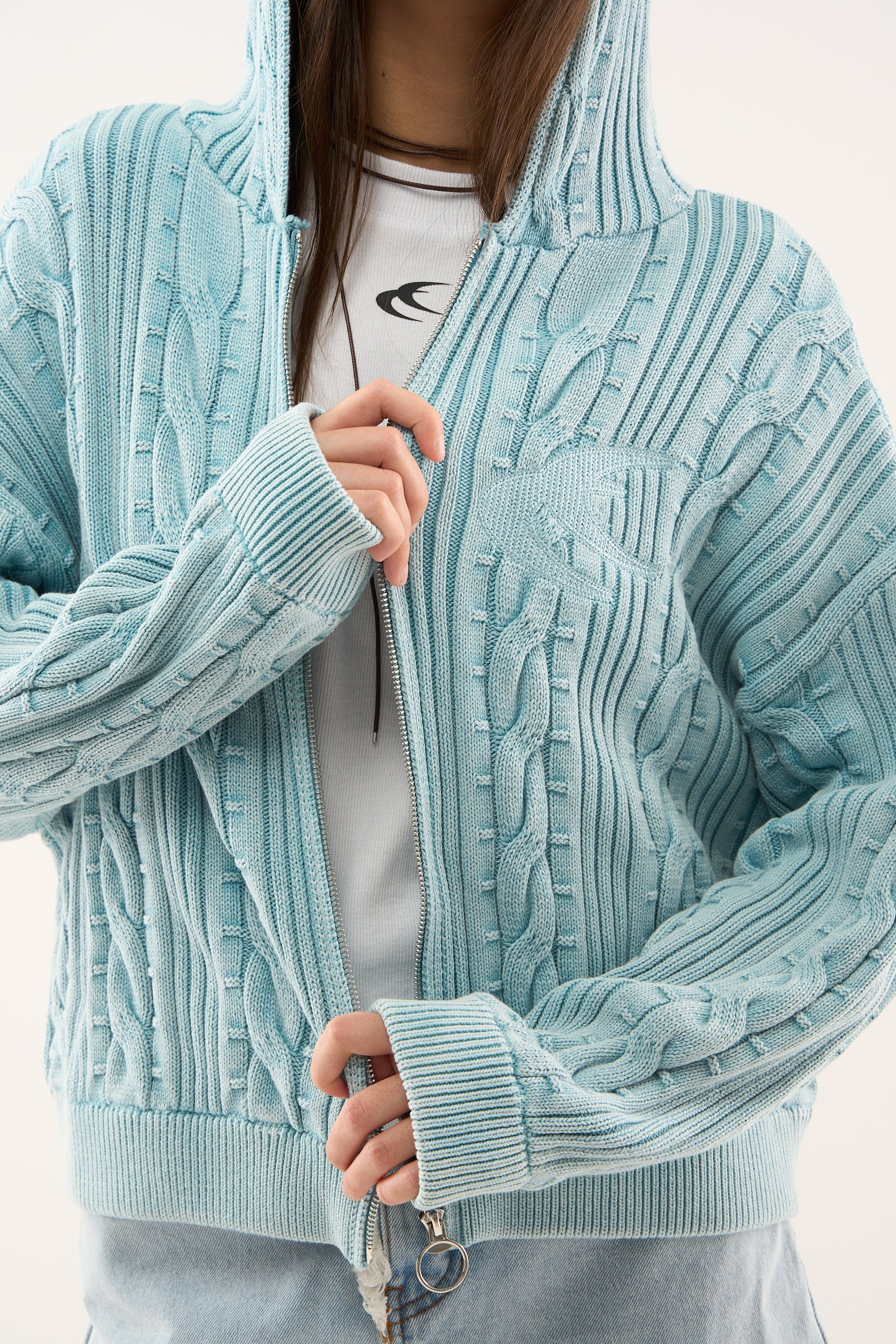 Latte Zipper Tricot bleu clair