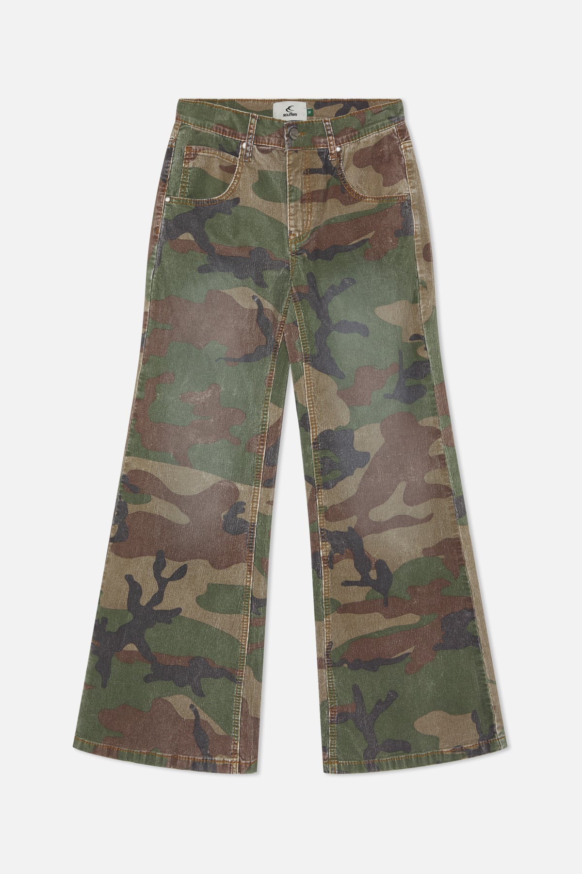 Pantalon camouflage évasé en velours côtelé