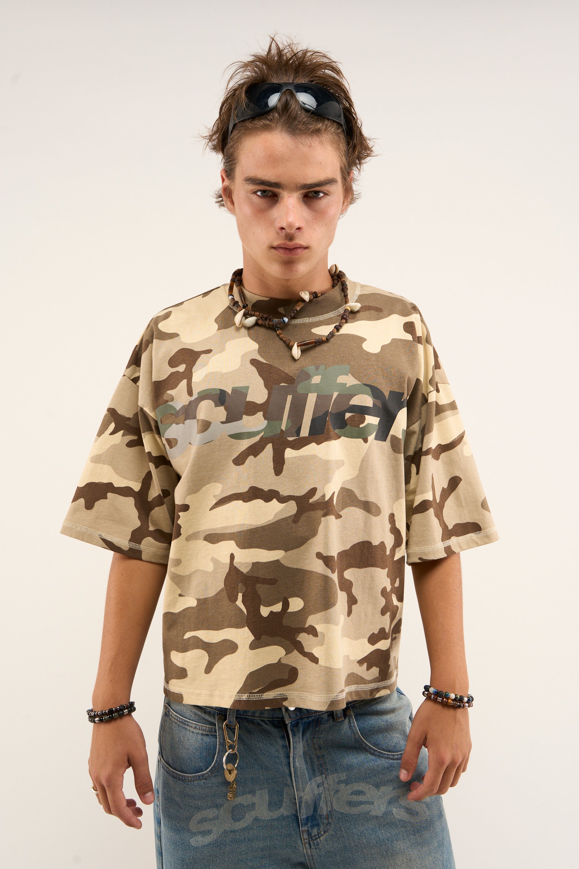 T-shirt marron à double camouflage