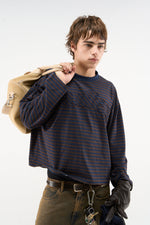 Chemise à manches longues marron à rayures brutes