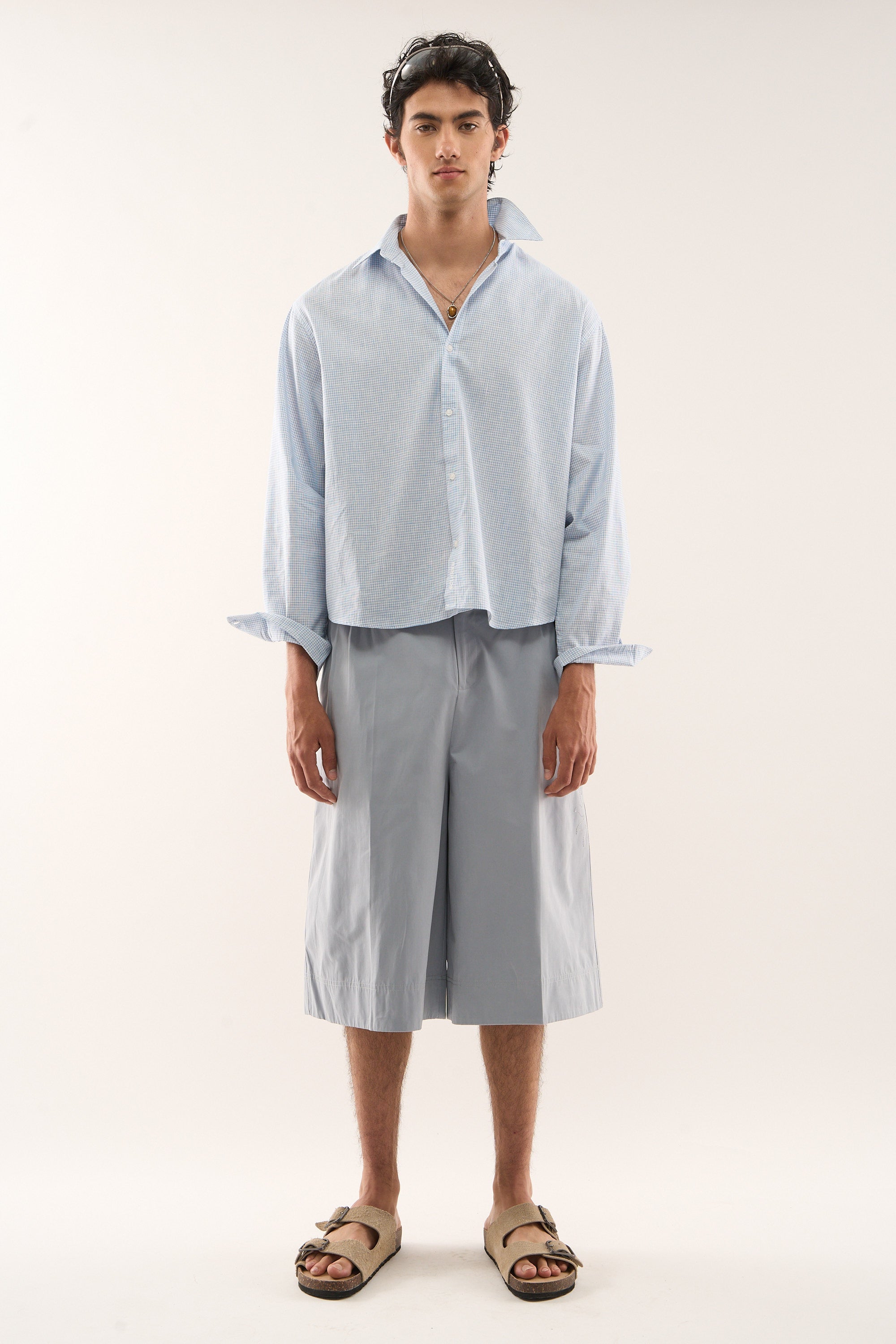 Chemise bleue à carreaux jumeaux