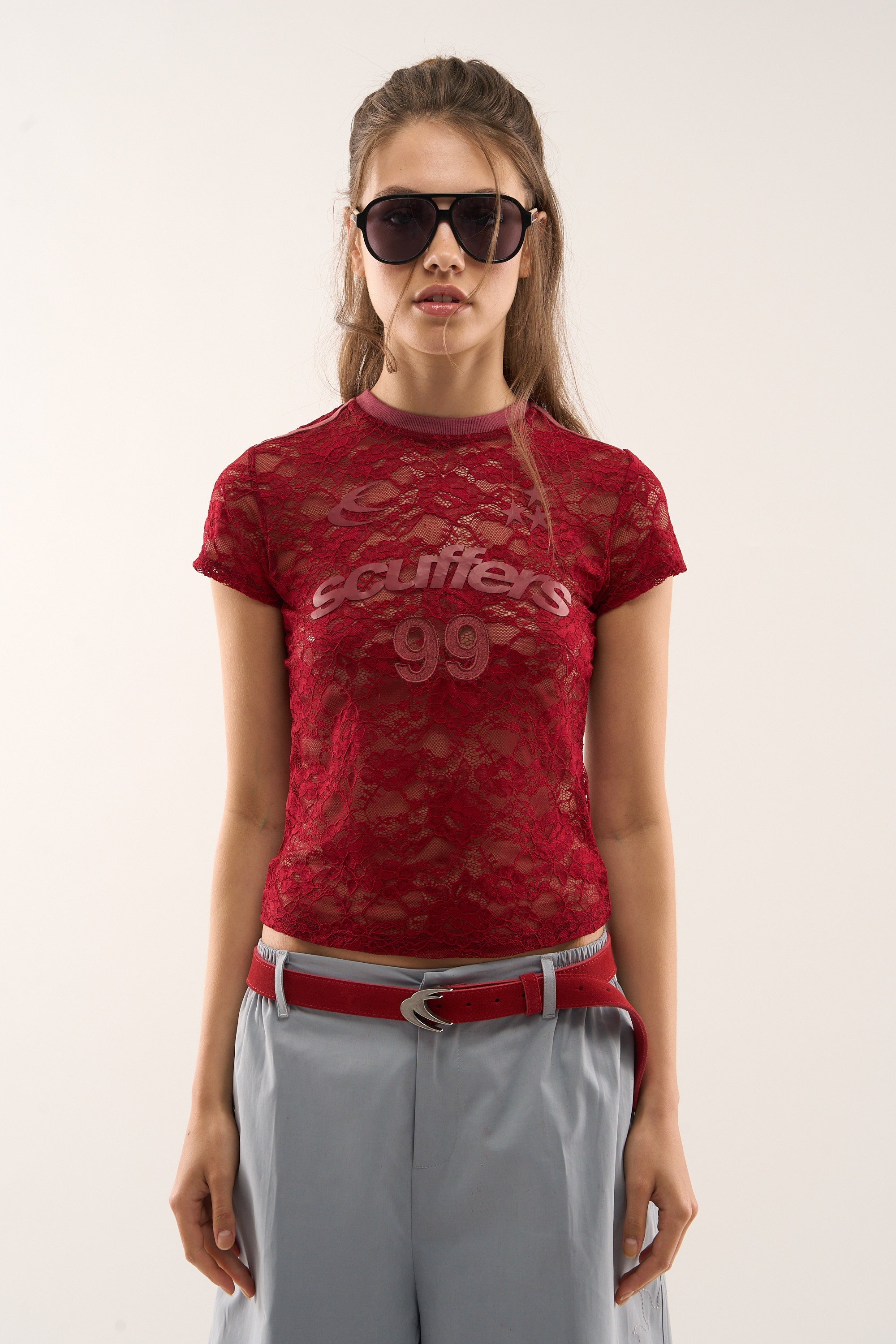 Ceinture rouge en daim