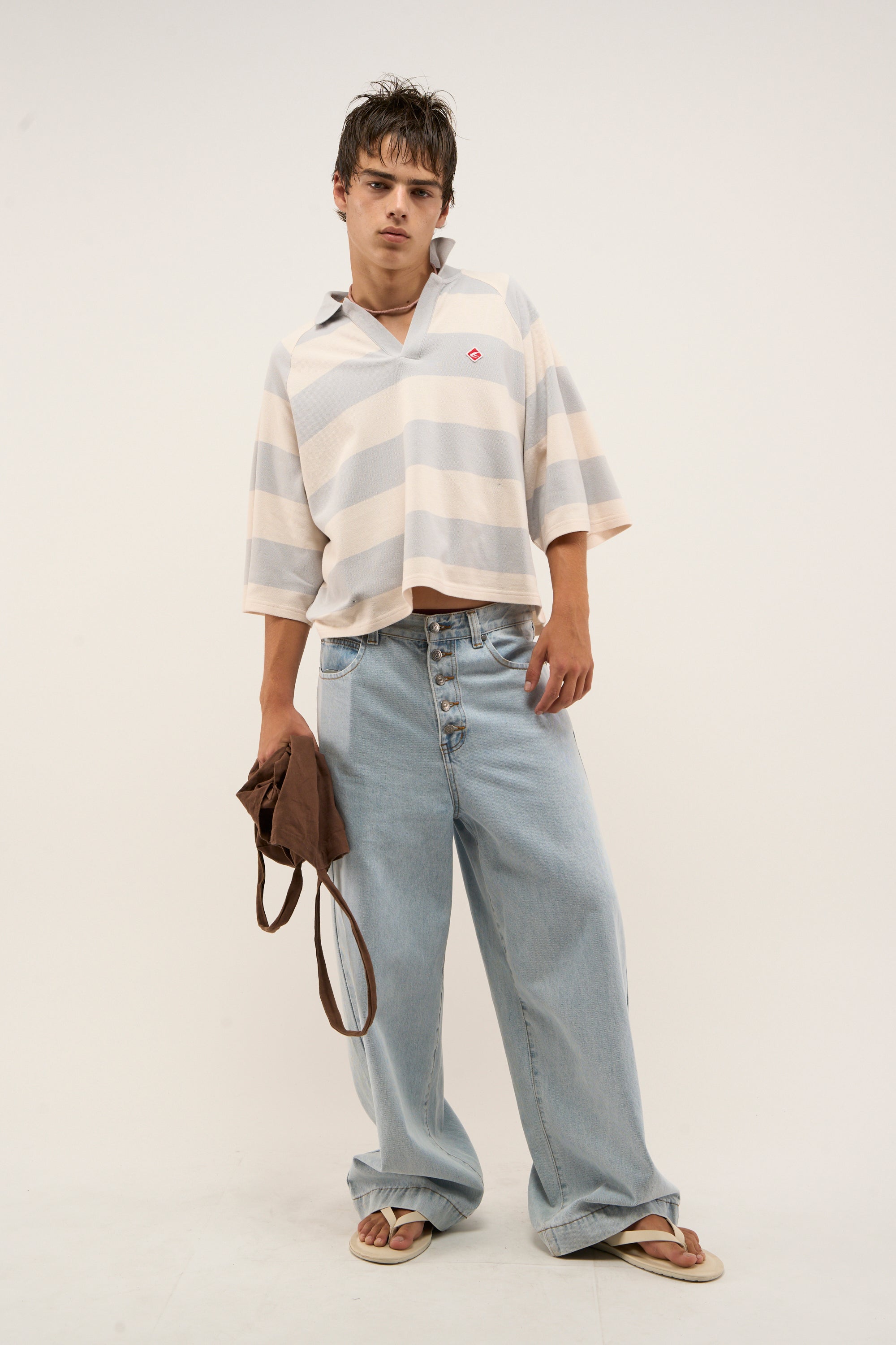 Polo rayé bleu clair Signature