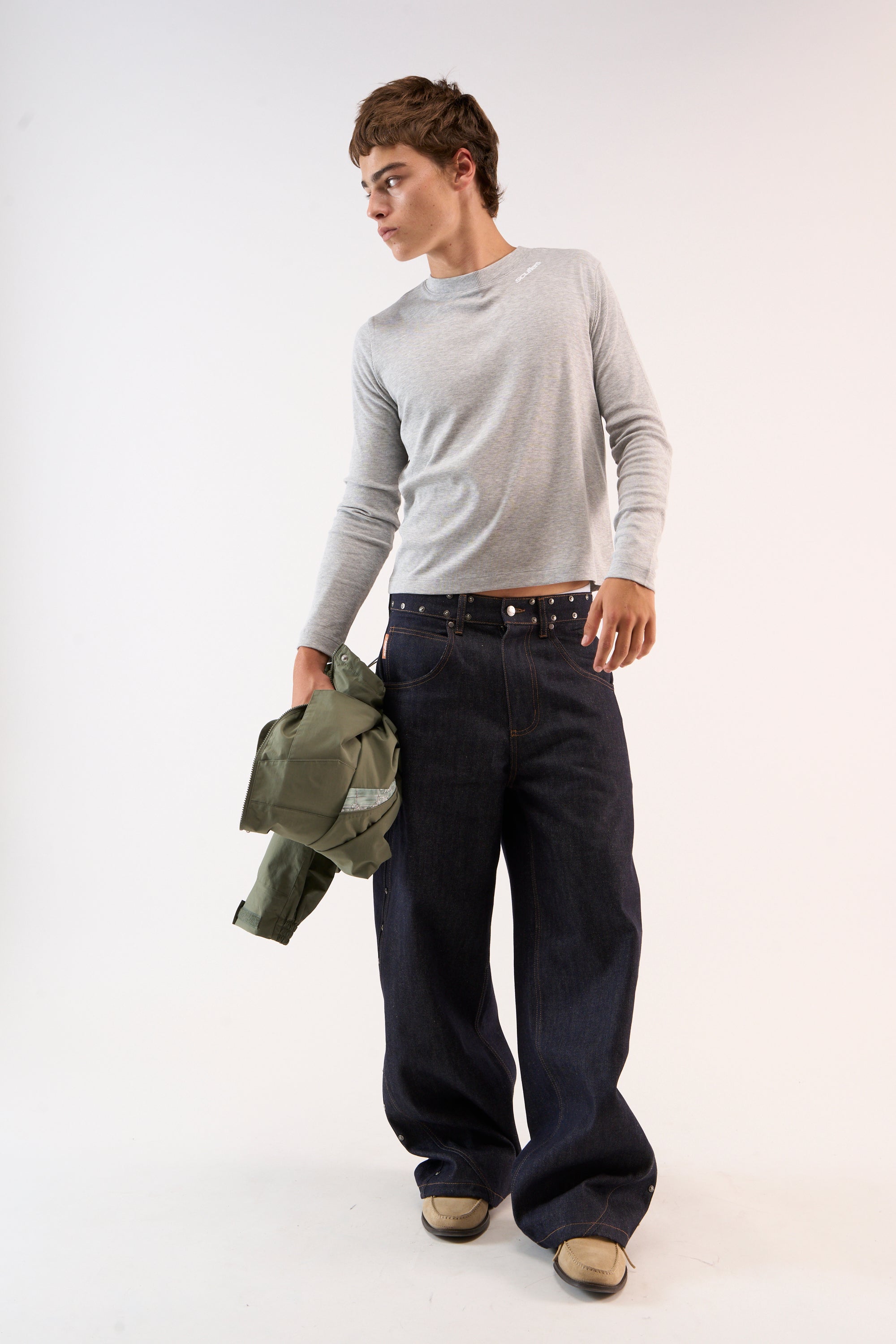 T-shirt à manches longues gris délavé