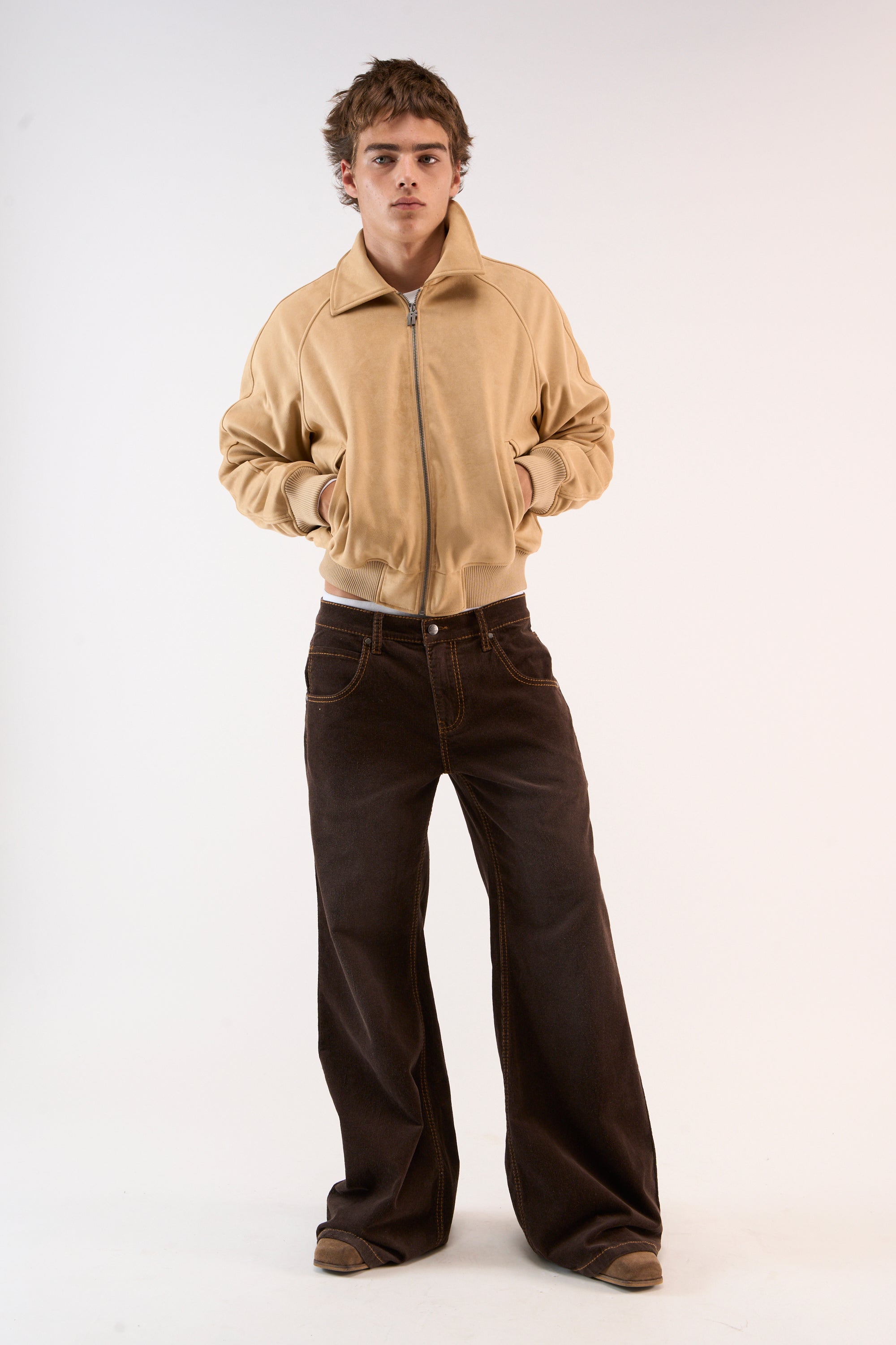 Veste brute en daim camel