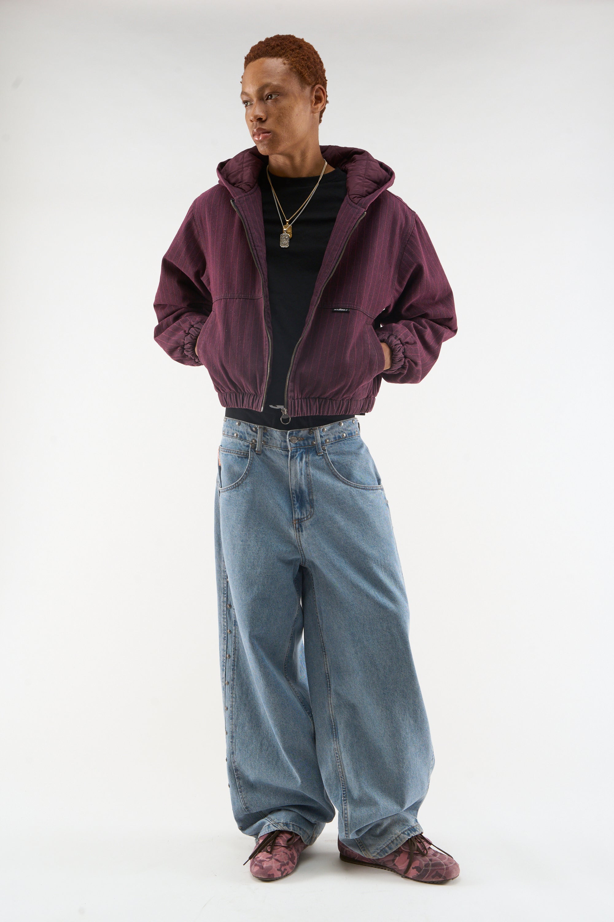 Veste de travail bordeaux à fines rayures