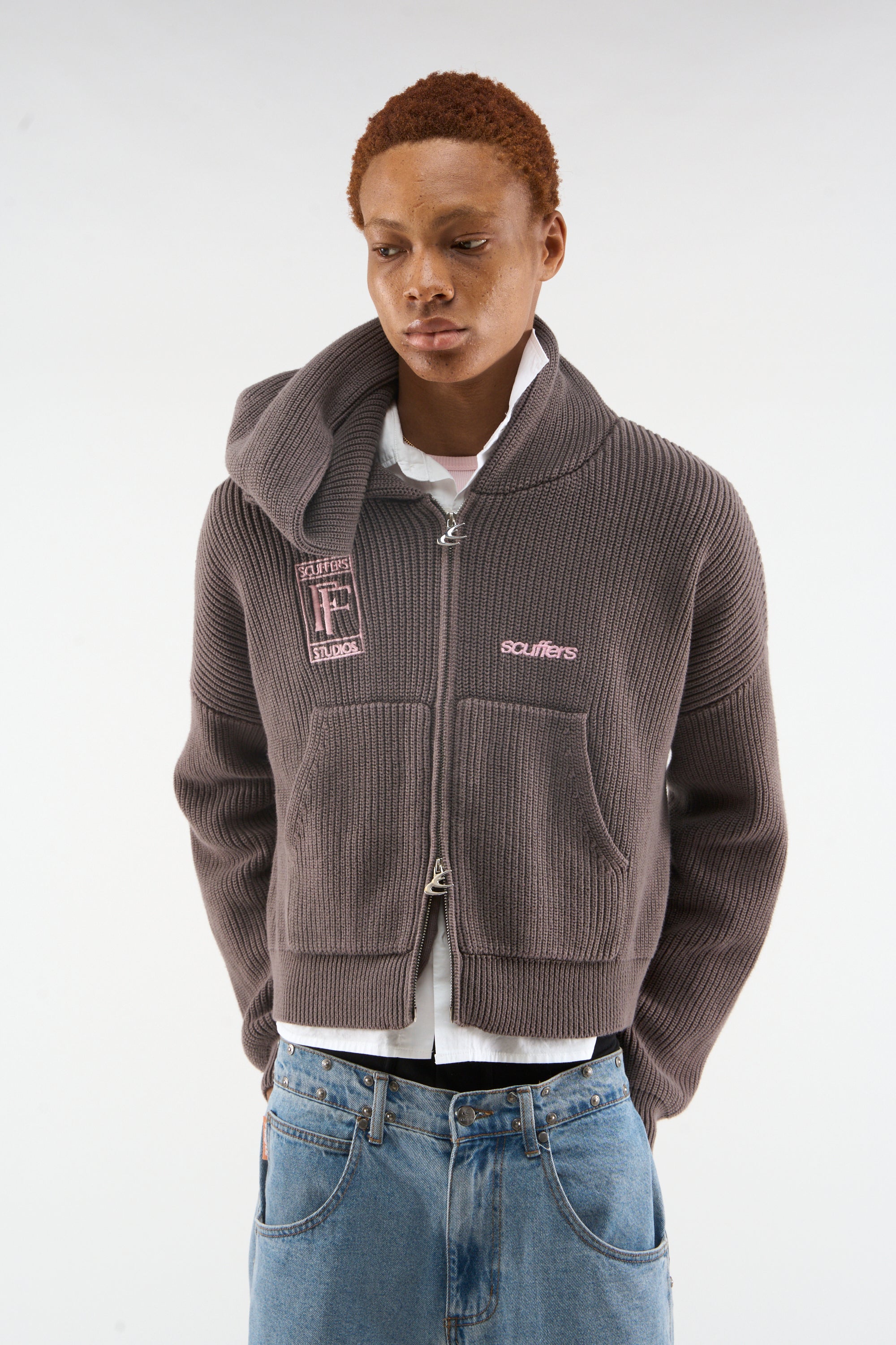 Fermeture éclair en maille marron signal