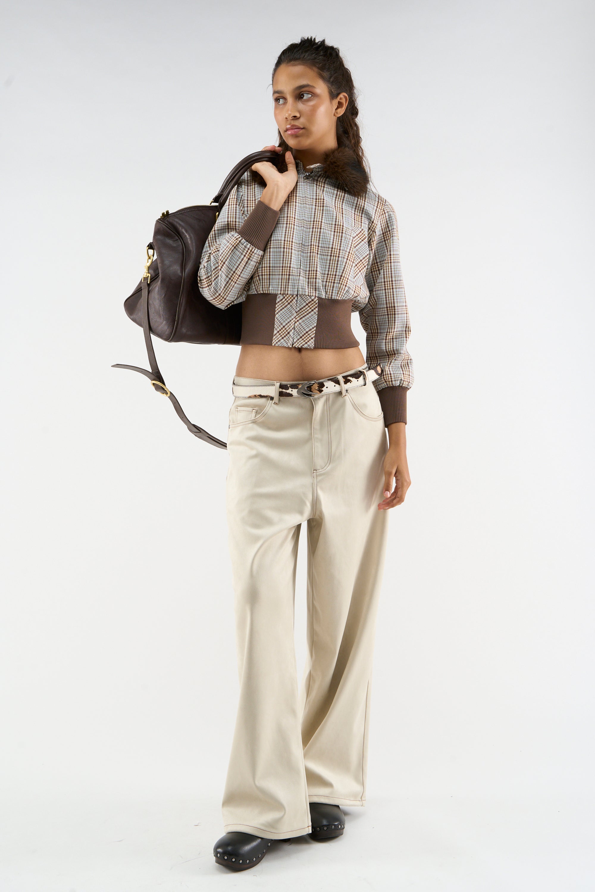 Veste Harrington marron à carreaux