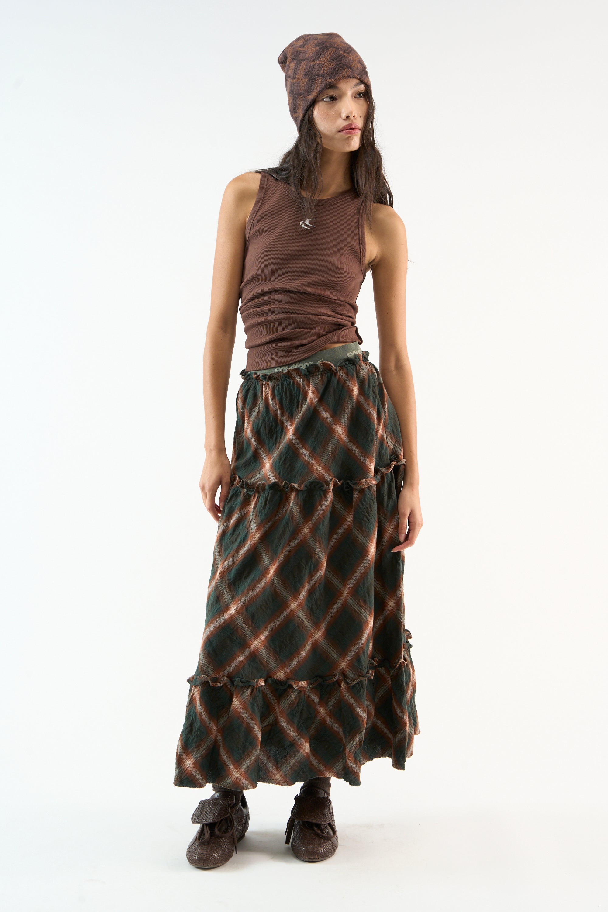 Jupe midi à carreaux