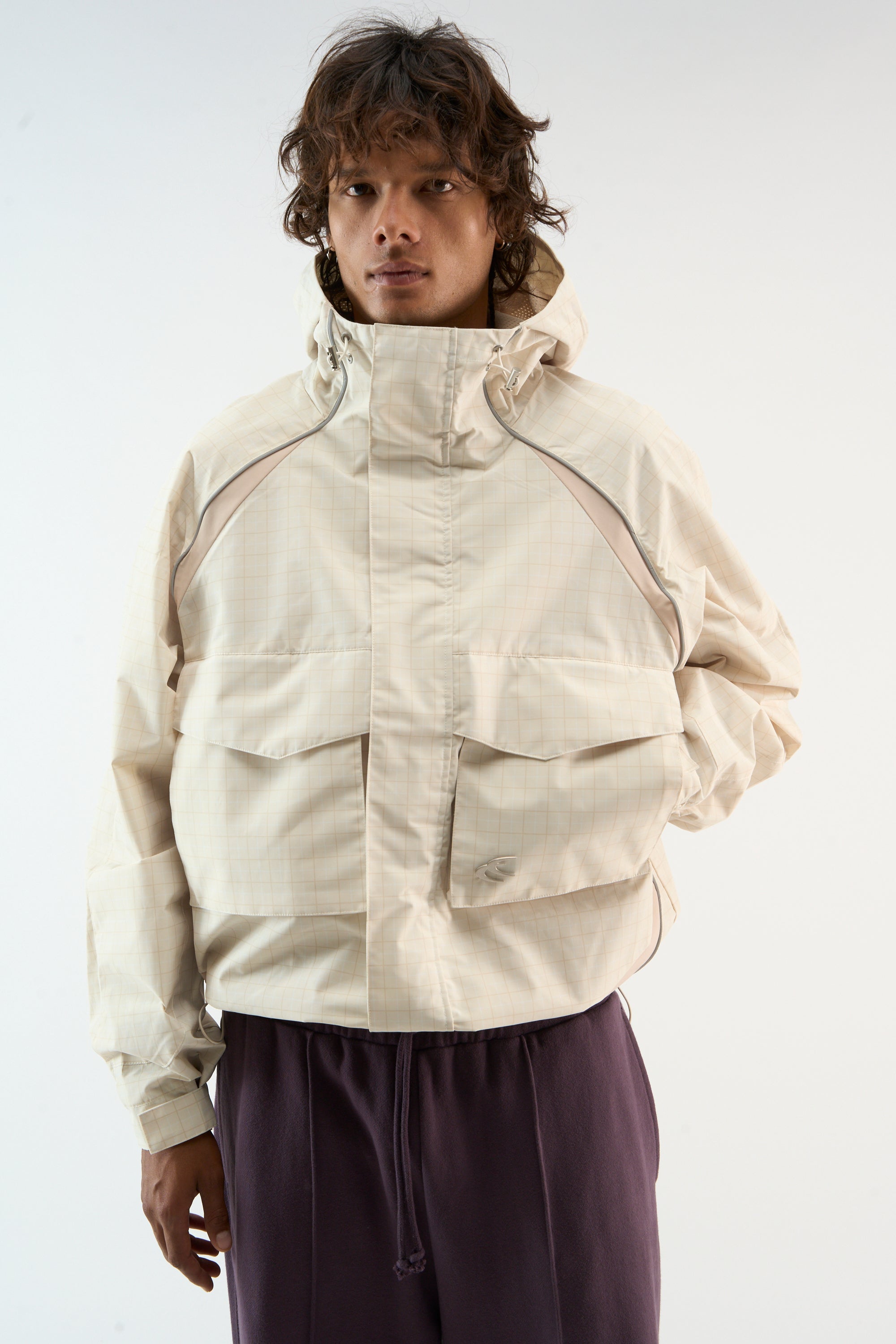 Coupe-vent essentiel à carreaux écru