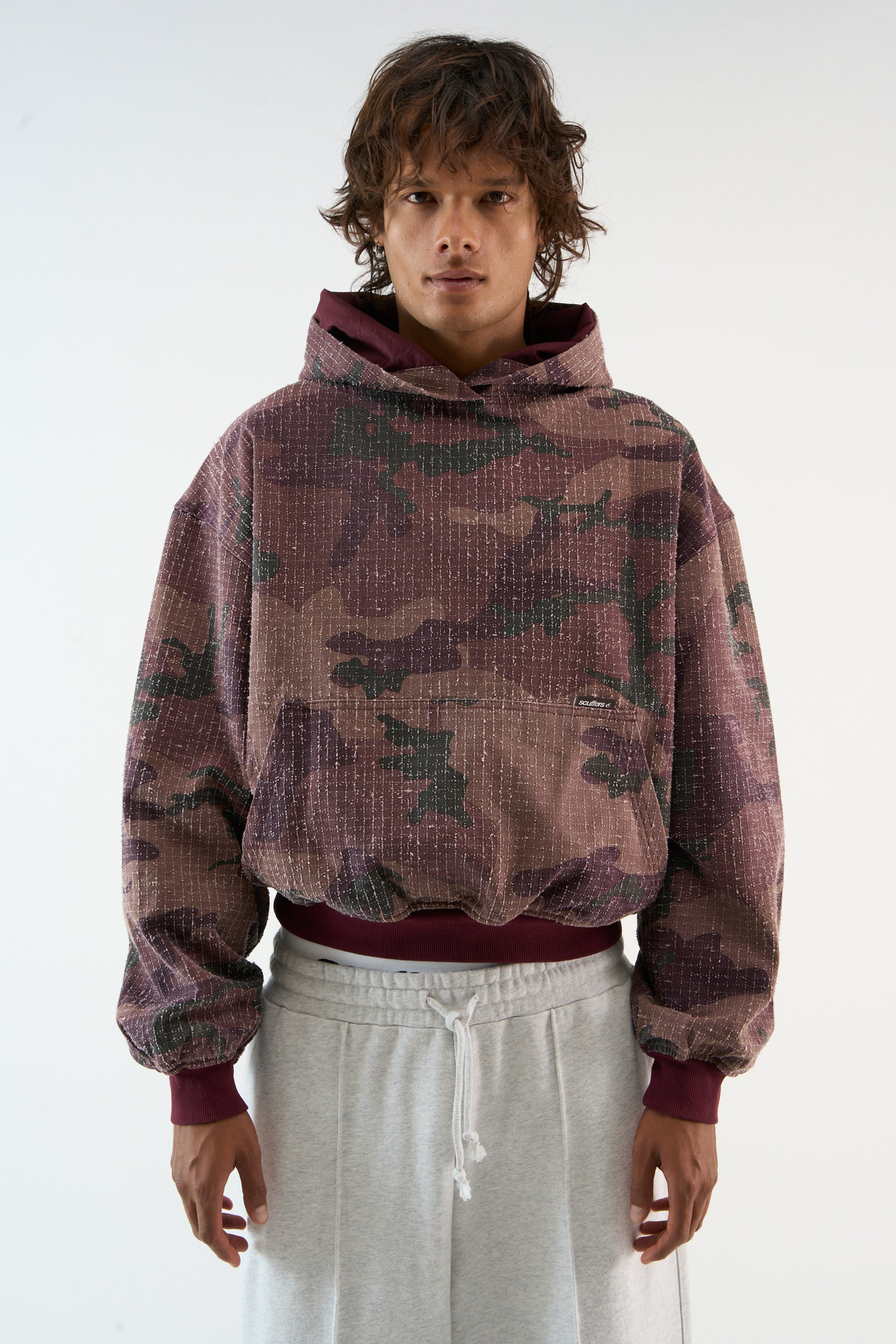 Sweat à capuche bordeaux en tissu ripstop