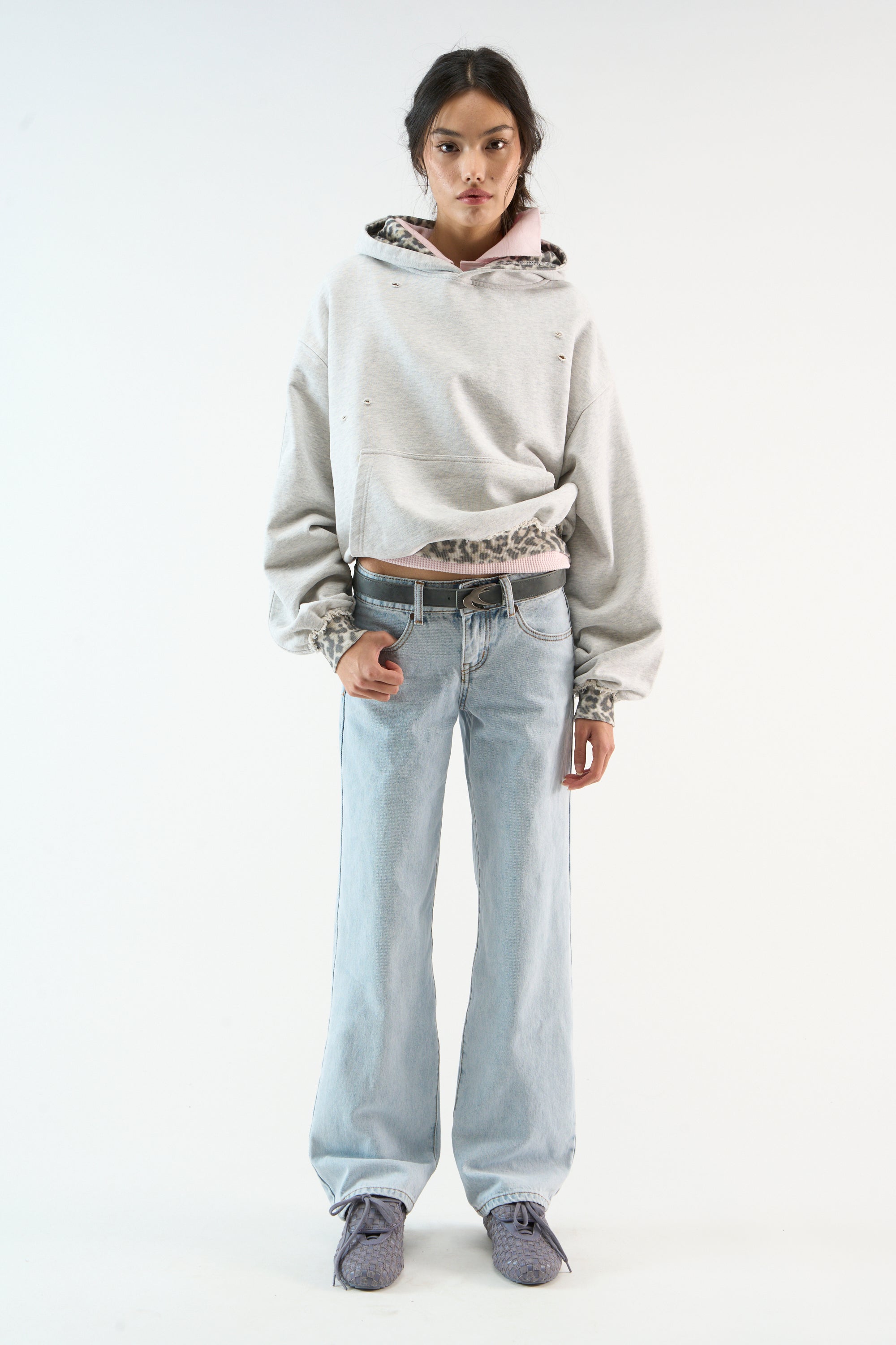 Sweat à capuche gris chiné Leo