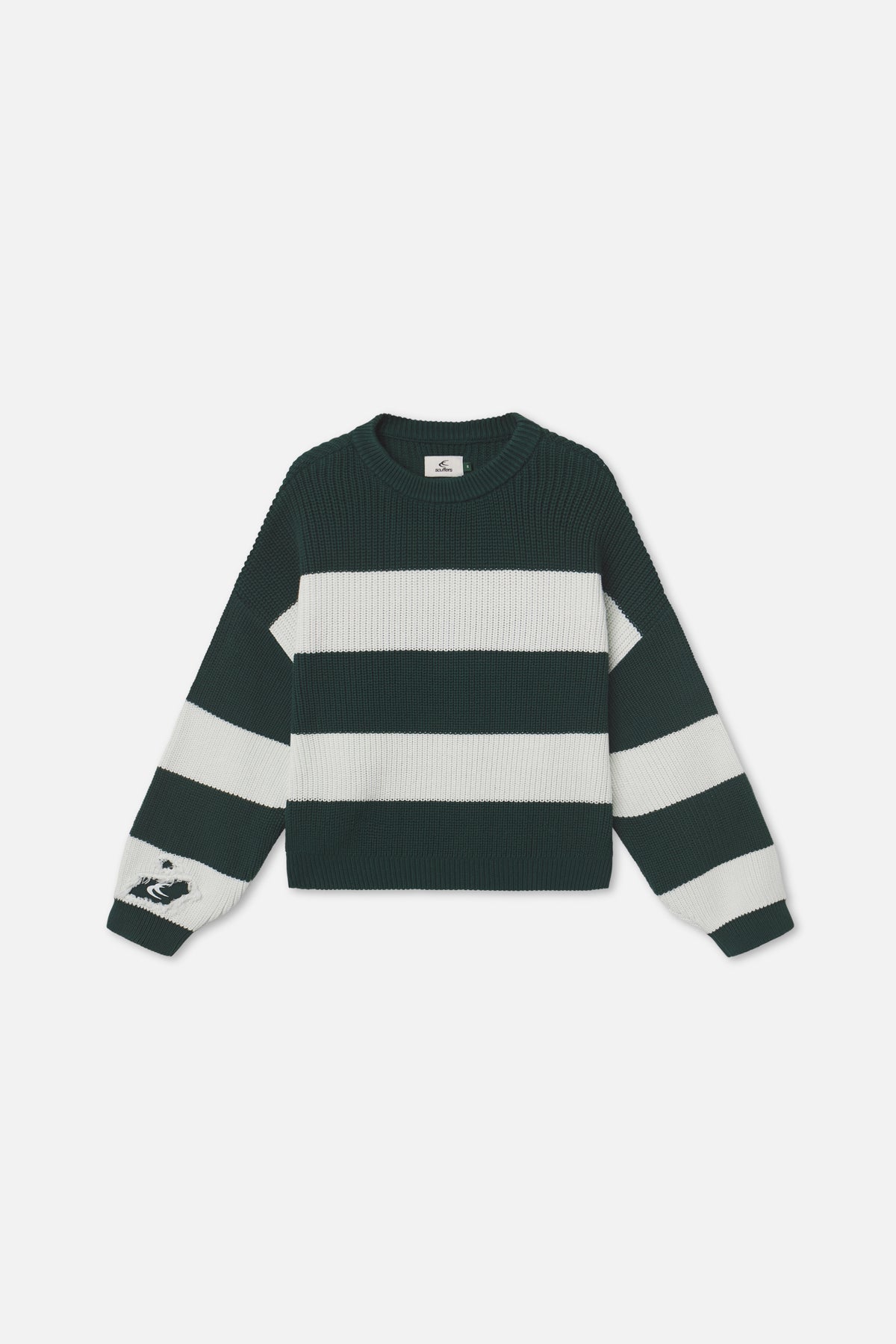 Tricot vert et blanc à trous