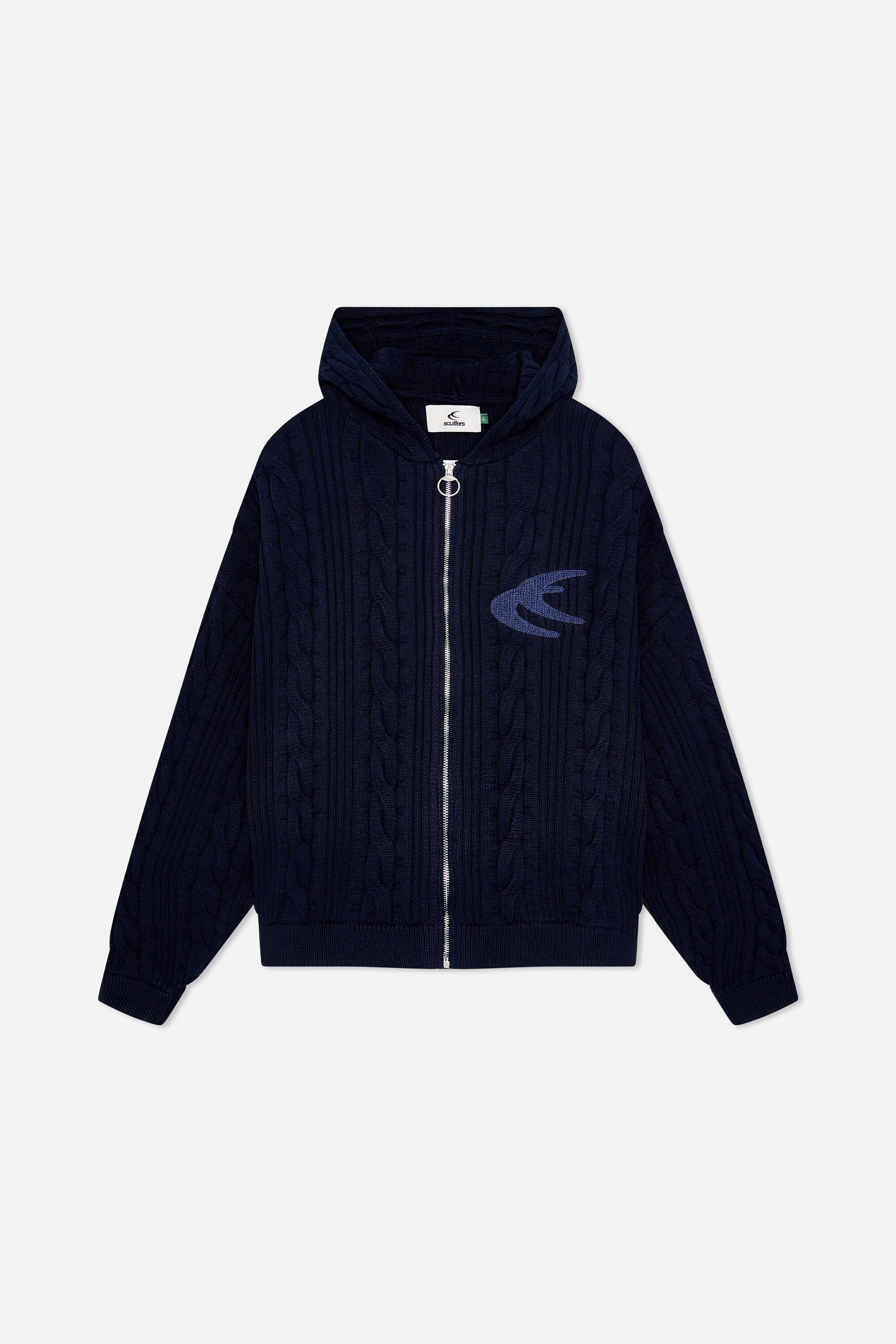 Pull zippé bleu marine couleur latte