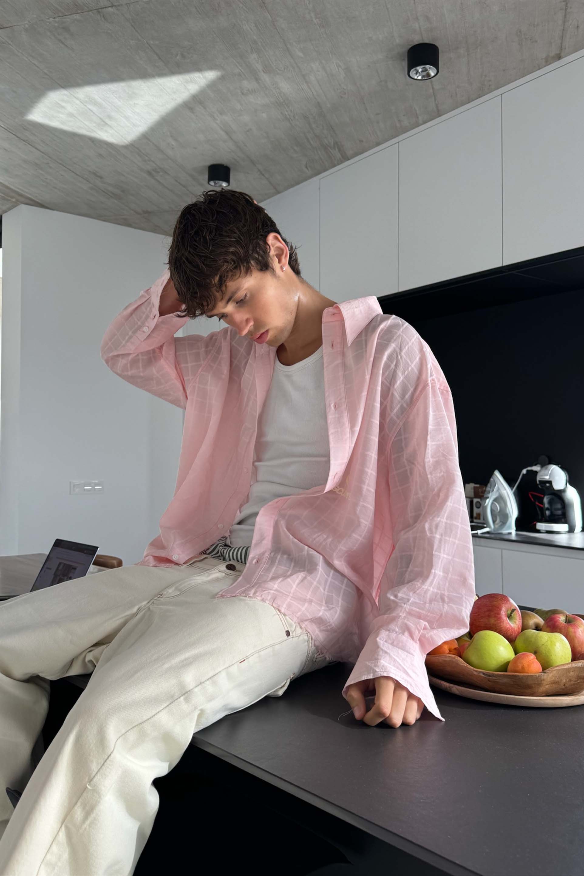 Chemise saumon d'été années 70