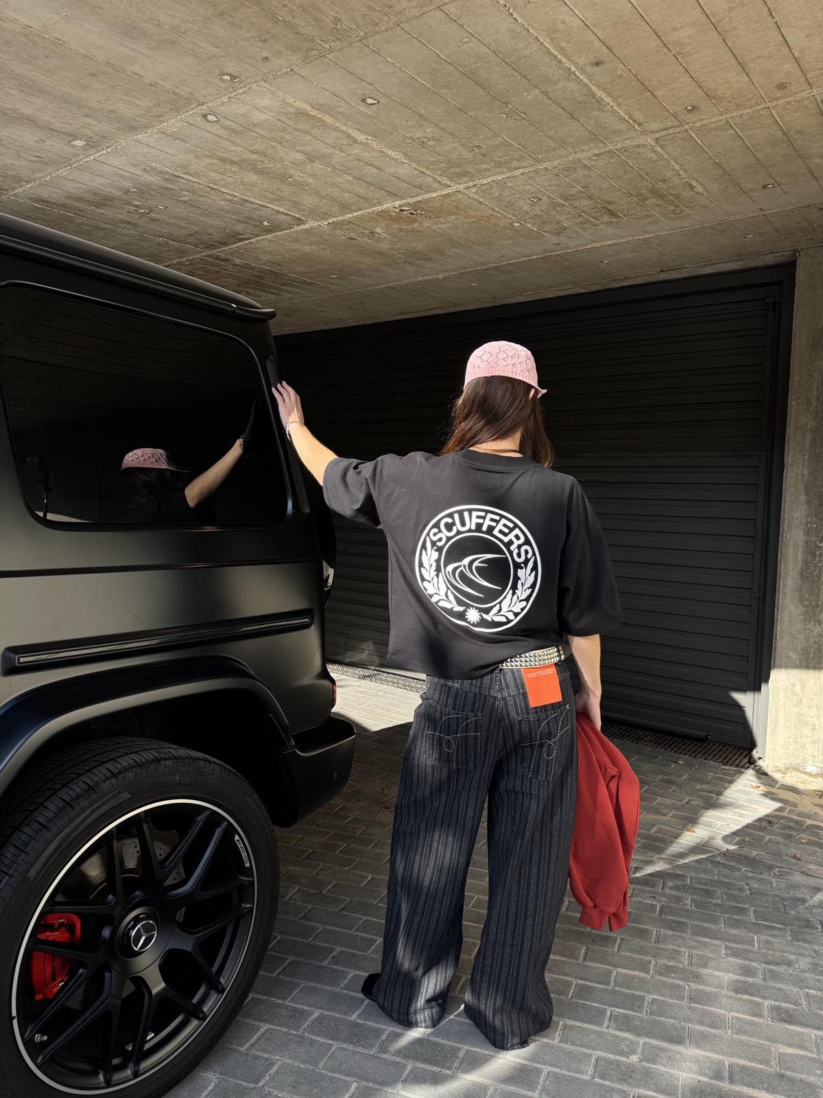 Pantalon en jean noir rayé