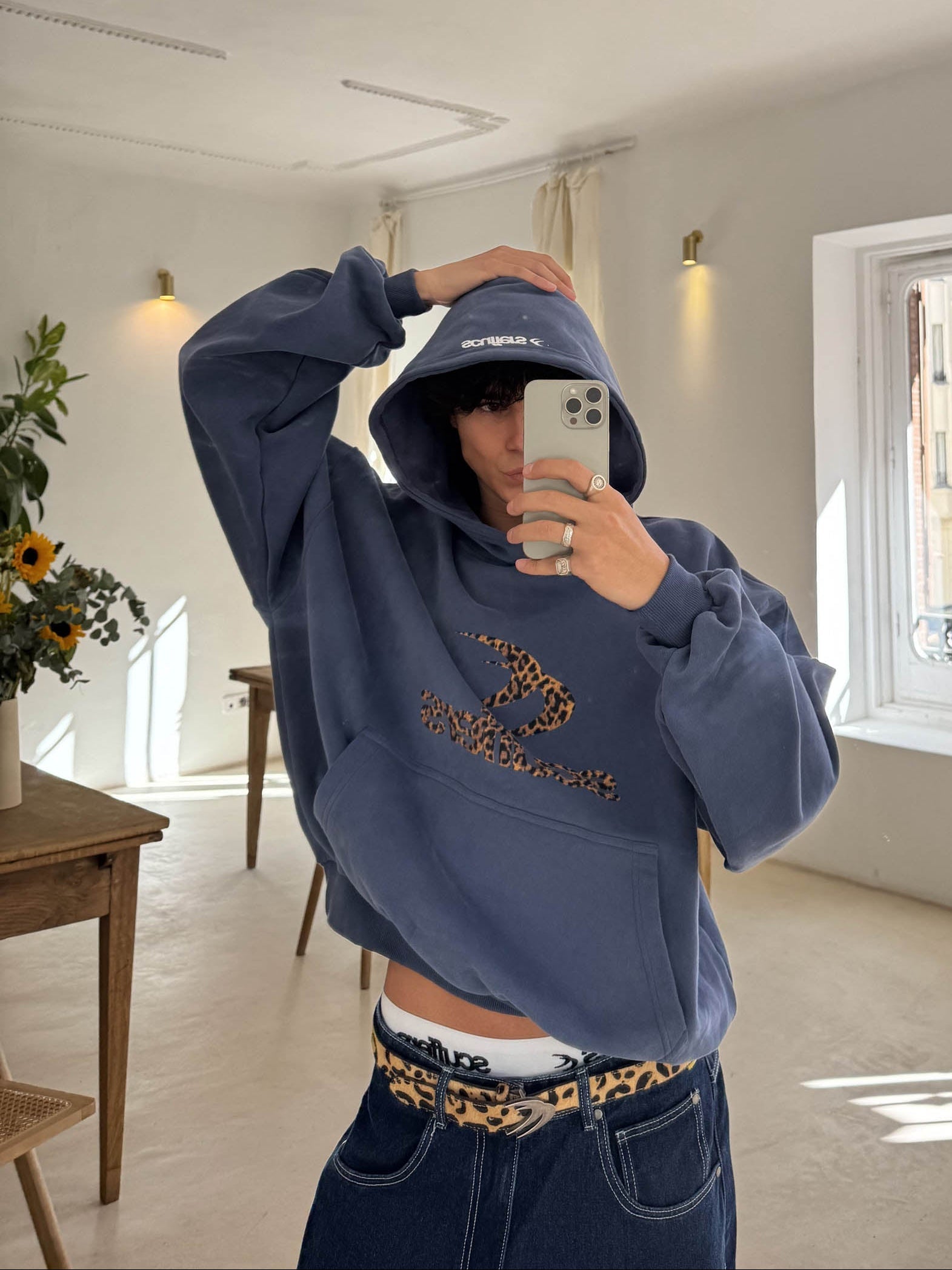 Sweat à capuche bleu safari