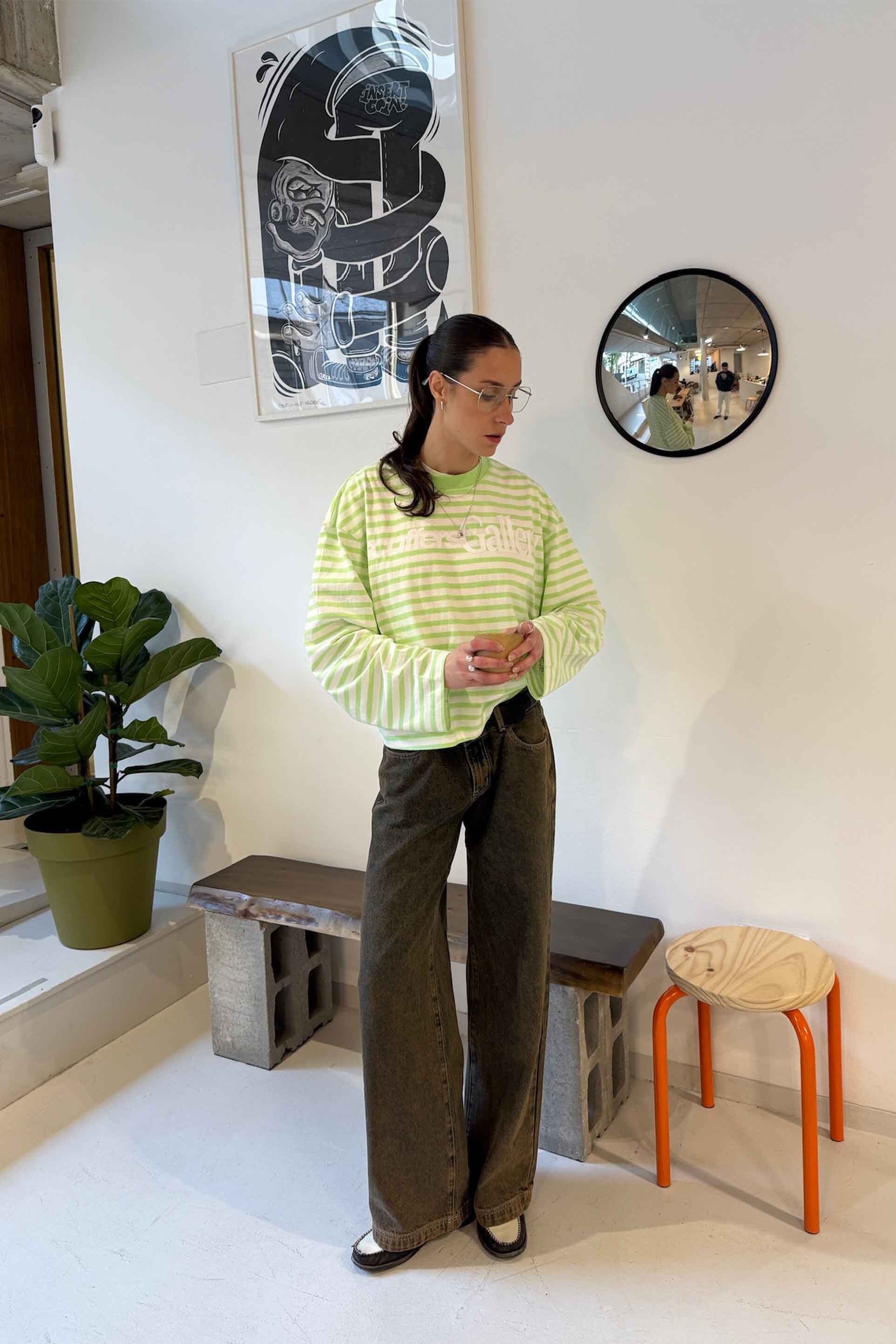 T-shirt à manches longues vert et blanc Curator