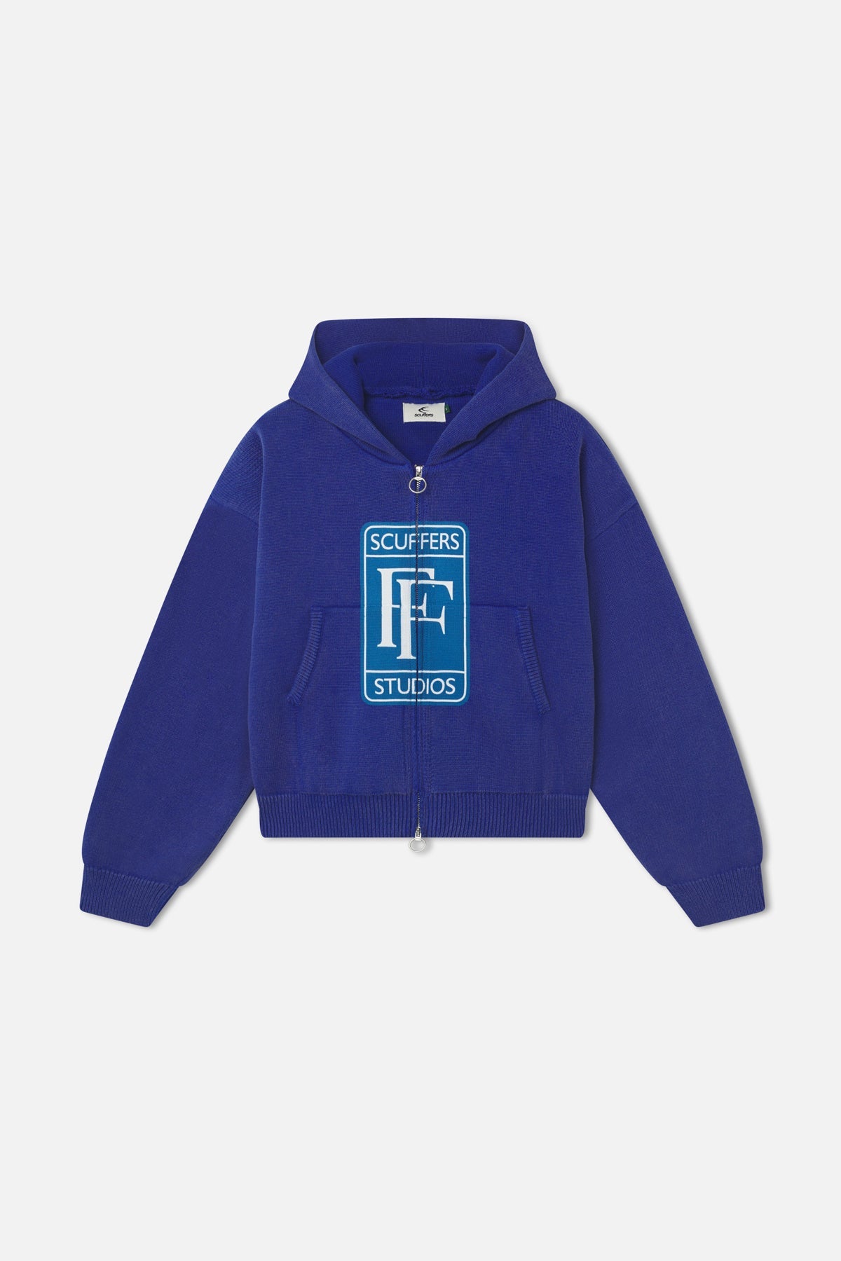 Fermeture éclair en tricot bleu roulé