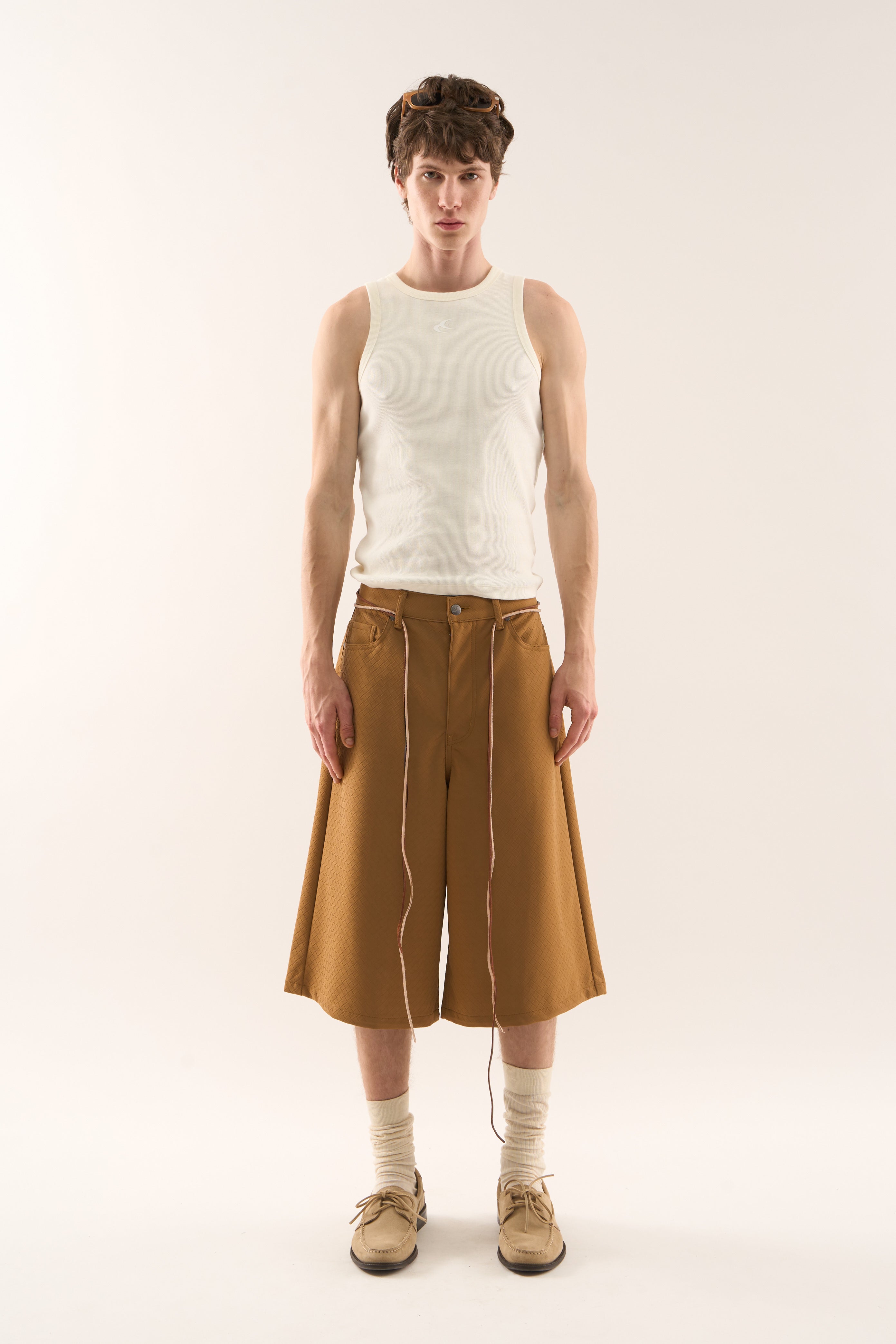 Short jumbo tressé camel